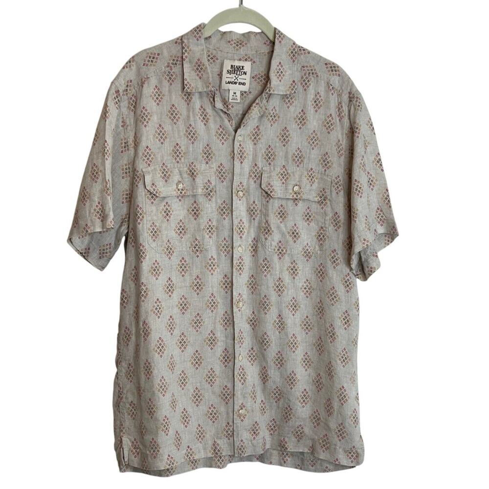 Blake Shelton x Lands End Mens Linen Shirt Medium Short Sleeve Button Up Western